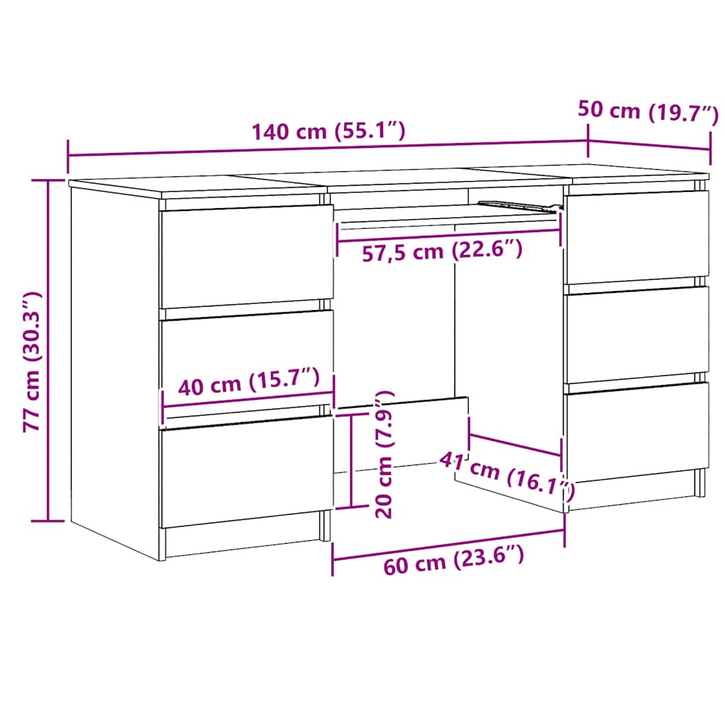 Writing Desk Artisan Oak 140x50x77 cm Engineered Wood